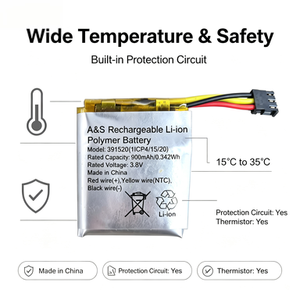 แบตเตอรี่ลิเธียมโพลิเมอร์แบบชาร์จได้ 3.8V 90mAh 0.342Wh 391520 ชุดแบตเตอรี่ 4 ขา สำหรับอุปกรณ์อิเล็กทรอนิกส์ - Product Image 4