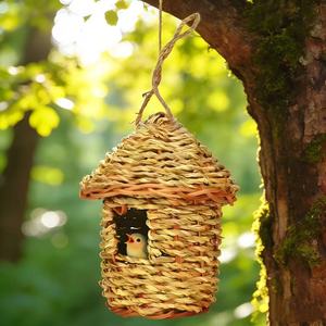 Nichoir en paille fait main, nid suspendu, finition naturelle, ornement de jardin pour oiseaux, décoration extérieure - Product Image 1