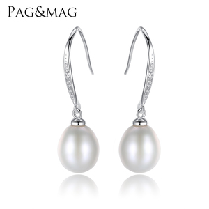 PAG & MAG di Lusso Elegante S925 Sterling Gancio In Argento Orecchino di Goccia Con UN Grande 7 millimetri <span class=keywords><strong>Orecchini</strong></span> di <span class=keywords><strong>Perle</strong></span> <span class=keywords><strong>Naturali</strong></span> per donne Dei Monili di Cerimonia Nuziale - Product Image 1