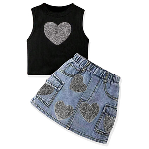 Ensemble <span class=keywords><strong>jupe</strong></span> en <span class=keywords><strong>jean</strong></span> pour petites filles, ensemble décontracté pour enfants avec un joli débardeur, tenue d'été pour bébé avec <span class=keywords><strong>jupe</strong></span> en <span class=keywords><strong>jean</strong></span> pour petites filles - Product Image 4