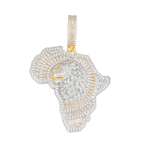 Pendentif Tête de Lion Carte <span class=keywords><strong>d</strong></span>'<span class=keywords><strong>Afrique</strong></span> Iced Out en Argent 925 Plaqué Or Bicolore avec Diamants CZ Taille Baguette, Breloque Hip Hop pour Hommes - Product Image 4