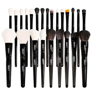 High Quality 24pcs Black Natural Goat Hair Beauty Eyeshadow Eyeliner Blush Eyebrow Foundation Makeup Brushes Set custom logo