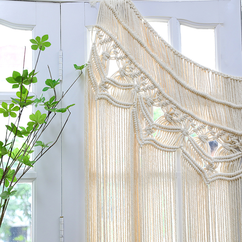 Tenda In Macramè Bohémien Fatta A Mano - 89x99 Cm, Beige - Divisorio Per Soggiorno, Tenda Per Porte E Finestre, Decorazione Parete