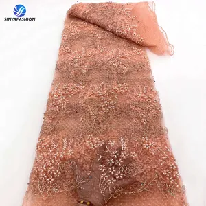 Sinya New Design High Quality Beaded Lace Fabrics African Sequins Lace Embroidery For Wedding Party