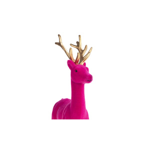 Renne rose floqué rêveur avec bois de cerf dorés, ornement en plastique effet velours pour la décoration de Noël et la présentation de cadeaux - Product Image 1