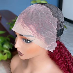 Peluca de Cabello <span class=keywords><strong>Humano</strong></span> Color Borgoña 99j, Peluca de Cabello <span class=keywords><strong>Humano</strong></span> con Frente de Encaje Transparente HD 13x6, Ondas Profundas - Product Image 6