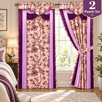 Ensemble de 2 panneaux de rideaux à volants floraux superposés avec passe-tringle pour fenêtre, vente en gros