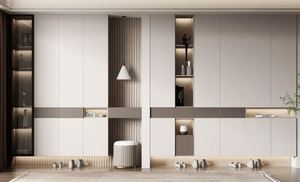 Armoire à chaussures élégante avec portes cintrées et tiroir, buffet de rangement avec étagères réglables pour entrée, salon - Product Image 4