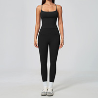 Ensemble de yoga 2 pièces pour femme, effet seconde peau, épaules dénudées, bretelles spaghetti, débardeur rembourré amovible intégré, taille haute, séchage rapide