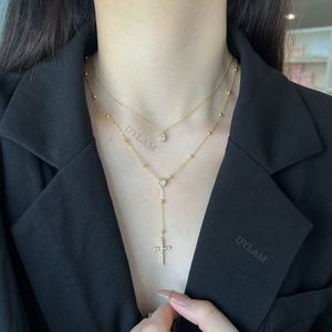 Dylam Sterling Silver 925 Christian Water Drop and <b>Cross</b> Pendant Layer Necklace - Product Image 2