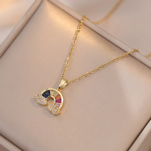 18K Gold Plated Stainless Steel Necklace Rainbow <strong>Cloud</strong> Pendant Colorful Zirconia Inlaid Dainty Link Chain <strong>Neck</strong> Jewelry Women - Product Image 5