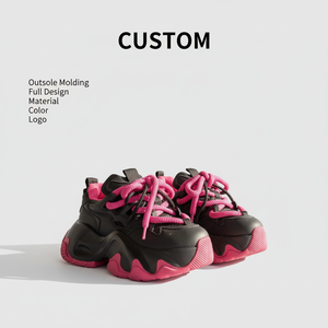 Zapatillas Deportivas Negras para Mujer 2026, Diseño Personalizado con Contraste Negro-Rosa, Suela Gruesa con Cordones, Venta al Por Mayor - Product Image 1