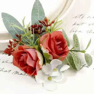Yayoyo OEM, топ продаж, декоративный Свадебный корсаж из искусственной ленты на запястье, свадебный красный цветок