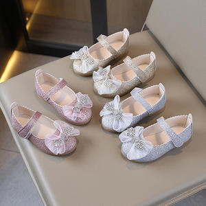 Zapatos <span class=keywords><strong>de</strong></span> Tacón Bajo con Cristales, Estilo Princesa para Niñas, Primavera-Otoño, con Lazo, Suela Suave <span class=keywords><strong>de</strong></span> Cuero - Product Image 1