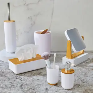 Umweltfreundliches Bambus-Eivorig weißes Duschset Waschtisch modernes Heim-Badezimmerzubehör Luxus-Set mit tragbarem Prinzessinnen-Spiegel