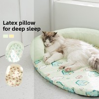 Coussin de lit pour chat en éponge et latex, imprimé intégral motif dessin animé, pour l'été, en tissu, pour petits et moyens animaux, pour intérieur, rafraîchissant, pour un sommeil profond