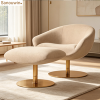Fauteuil pivotant en tissu, fauteuil simple moderne pivotant avec base en métal laiton antique pour salon intérieur