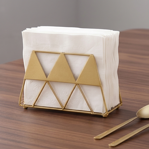 Moderno Porta Servilletas Triangular de Metal en Tono Dorado con Diseño Elegante, Perfecto para Uso en el Hogar y la Cocina - Product Image 1