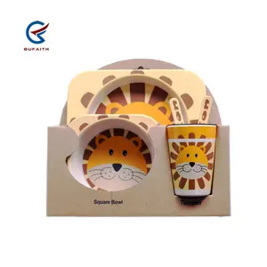 Wholesale Animal Cartoon Lion Penguin Giraffe Bee Cute 6'' Bowl Dinnerware Bamboo Fiber 5 pcs Kids Dinner Set