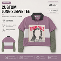 Maßgeschneidertes Farbblock-Applikations-Grafik-Streifen-T-Shirt 100% Baumwolle Streetwear Vintage Übergroßes Doppellagiges Langarm-T-Shirt