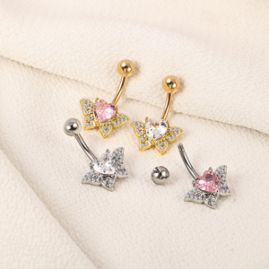 14G 10Mm <span class=keywords><strong>ombelico</strong></span> <span class=keywords><strong>Piercing</strong></span> in acciaio inossidabile cuore <span class=keywords><strong>farfalla</strong></span> fiore rosa chiaro Cz penetrante <span class=keywords><strong>ombelico</strong></span> pancia - Product Image 6