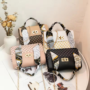 Elegant Women's Square <b>Handbags</b> With <b>Chain</b> Strap And Scarf Decoration Fashion Microfiber Leather Shoulder Bags For Daily Use - Product Image 1