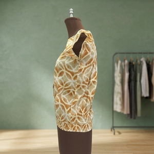 Blusa de algodón para mujer con estampado geométrico, manga casquillo, cuello redondo, corte holgado, top informal transpirable para primavera y verano con diseño cruzado y lazo. - Product Image 3