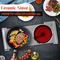 Table de cuisson électrique portable 12V à double infrarouge céramique, surface en acier inoxydable, 2 brûleurs, cuisinière, four, plaque chauffante, usage domestique