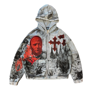 Vestes à capuche zippées en molleton de coton épais anti-plis, style hip-hop urbain, personnalisables en gros et de haute qualité - Product Image 1