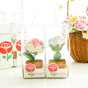 Rose en crochet de fleurs séchées créative, <span class=keywords><strong>plante</strong></span> en pot, fleur artificielle tricotée à la main, décoration de bureau, cadeau pour la fête des enseignants - Product Image 2