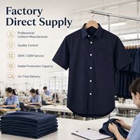 Chemise de travail à col pointu et manches courtes en fibre de polyester antibactérienne, couleur unie, avec poche et étiquette personnalisée au col pour le bureau