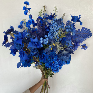 Fleurs artificielles en soie bleu royal Queyiyi, 10cm-30cm, décoration intérieure, arrangement pour allée de mariage, arche, plafond - Product Image 3