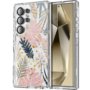 Étui <span class=keywords><strong>de</strong></span> téléphone robuste à trois couches avec design en feuille d'or pour S24 S25 Ultra S26 Ultra, protection 3 en 1 à 360 degrés, fundas - Product Image 1