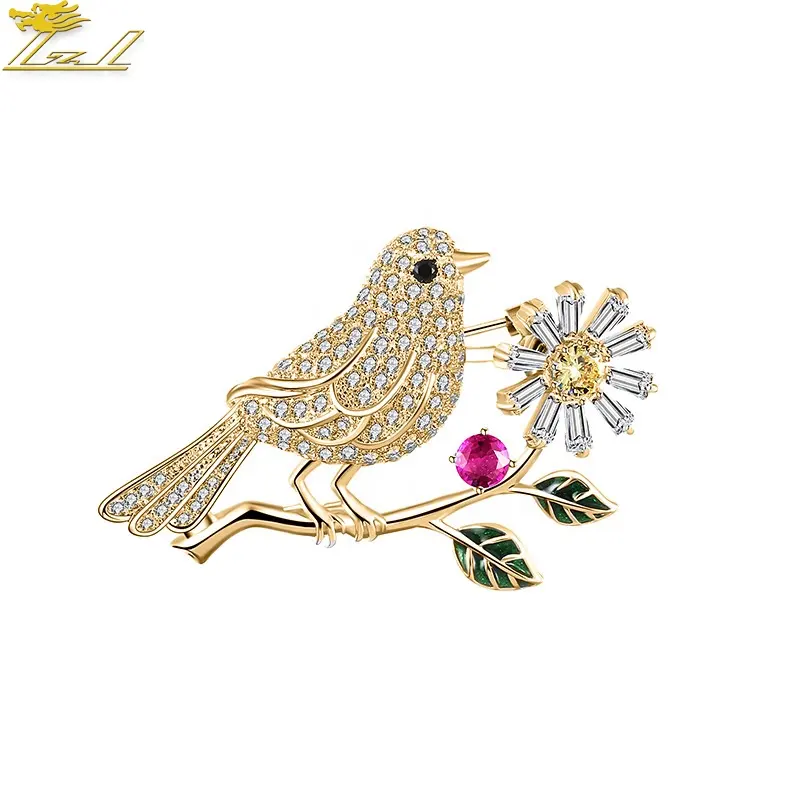 Custom Matel Bird Flower Gold Plated Silver Plated Lapel Pin Soft Enamel Pin For Design