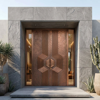 Porte d'entrée de villa en cuivre sur mesure, luxueuse, élégante, de qualité supérieure, avec motifs sculptés à la main en relief profond, résistante aux intempéries et aux chocs
