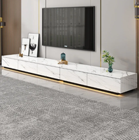 Ensemble Moderne de Meubles de Salon en Bois MDF : Meuble TV Intelligent Effet Marbre et Table Basse avec Tiroir