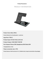 ZZx Chargeur sans fil 3-en-1 à bas prix pour téléphones mobiles Android/iOS, montres et écouteurs - Support de charge vertical pliable en ABS 15W (Modèle privé)