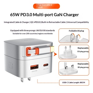 Chargeur rapide Q9 33W PD avec câble Type-C rétractable intégré, chargeur de voyage, adaptateur de charge universel pour téléphone portable, vente en gros - Product Image 4