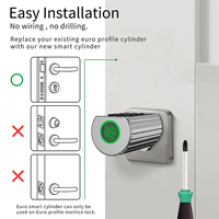 Serrure de porte cylindrique européenne électronique Euro TTLockTUYA APP, mot de passe réglable à distance, cylindre intelligent, déverrouillage par empreinte digitale NFC