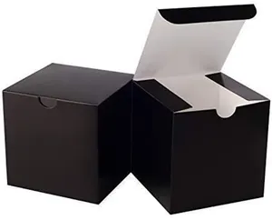 Cajas de embalaje de papel cuadrado negro rígido, caja de vela de regalo de fiesta de cumpleaños con logotipo personalizado