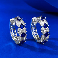 S925 argent 18k boucles d'oreilles en or blanc mode coloré saphir bleu Style quotidien Simple et polyvalent boucles d'oreilles bijoux pour femmes