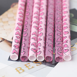 情人节吸管，可重复使用的硬质塑料吸管，带心形装饰印花粉色心形塑料吸管，可重复使用，可用于派对 - Product Image 3