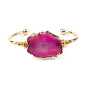 Landy đồ trang sức bằng đồng thau mạ vàng không thường xuyên pha lê Cuff Bangles druzy nguyên tự nhiên đá vòng đeo tay - Product Image 5