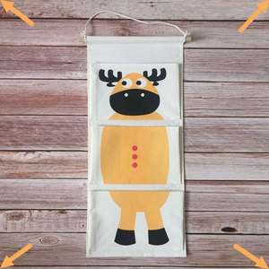 Organisateur multifonctionnel à 3 poches, en coton et lin, à suspendre au mur, sac de rangement, motif carré, toile pliable, outil de placard - Product Image 6