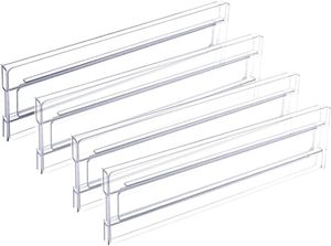 4 Pcs Plastique <span class=keywords><strong>Transparent</strong></span> PS Organisateur de Bureau Réglable Diviseurs de Tiroirs pour Placard Garde-Robe Cuisine Sous-Vêtements Chaussettes Rangement - Product Image 2