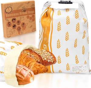 Wiederverwendbare Brotbeutel aus Bienenwachs, 2er-Pack Große Bio-Leinen-Brotbeutel, Gefriergeeignete Lebensmittelaufbewahrung aus Baumwolle für Sauerteig - Product Image 1