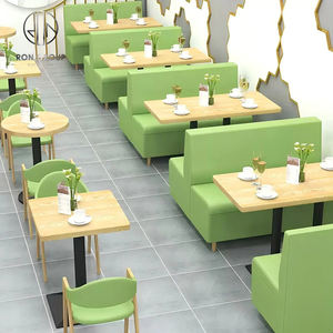 Juego de Muebles para Cafetería, Restaurante, Mesa Alta de Madera con Taburetes de Barra Metálicos y Sillas de Cuero Azul, Juego de Comedor Moderno - Product Image 6