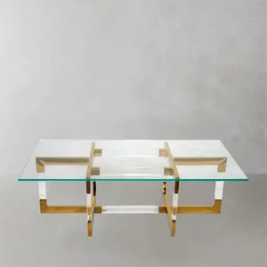 golden luxury dining table round marble table transparent Acrylic desk