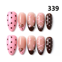 1396-1400 Kuku Palsu Buatan Tangan 10pcs Bahan Press-On Model Almond Desain Ukiran Bunga Kustom Modis Persegi untuk Jari