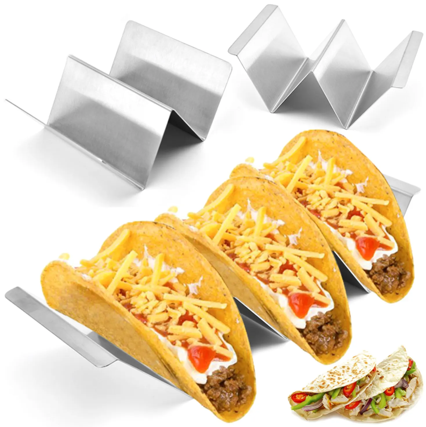 Sıcak satış üretmektedir paslanmaz çelik Taco tutucu mutfak restoran yaratıcı bulaşık dayanıklı yeniden kullanılabilir Taco standı